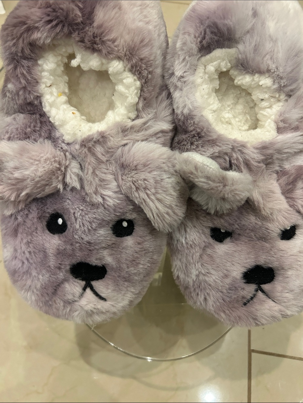 NWOT Plush Lavender Bear Women's Slippers with Sherpa Lining
